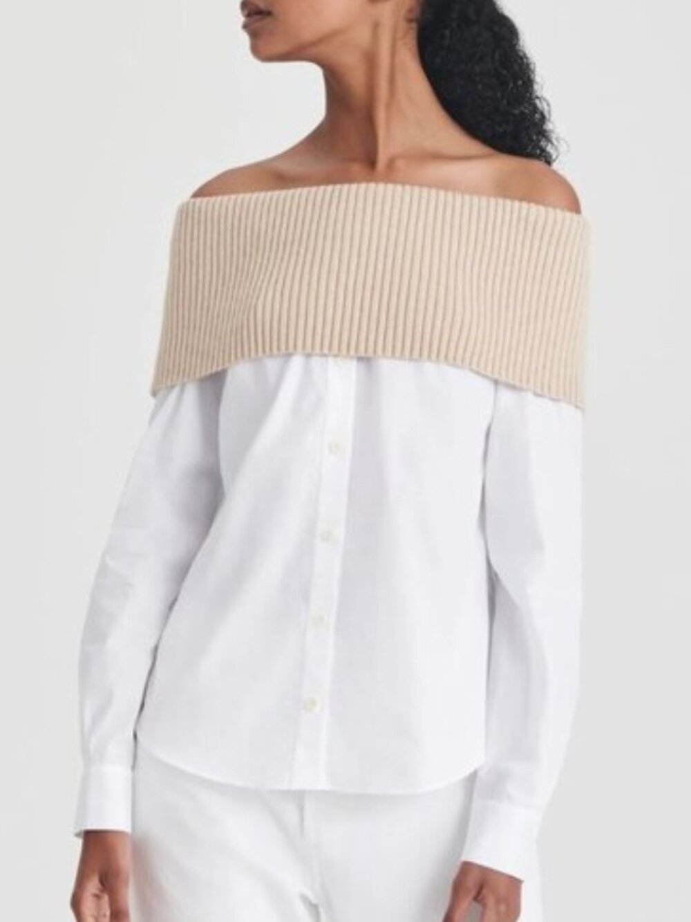 NAADAM ! Mixed Media Off The Shoulder Top ( XS)